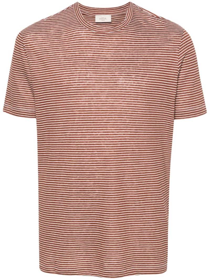 Altea striped linen blend T-shirt - Brown von Altea