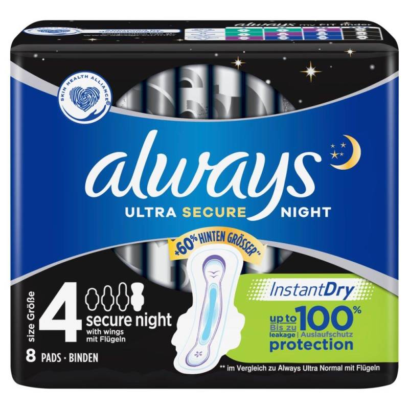 Binde Ultra Secure Night Mit Flügeln Damen  8 pieces von always