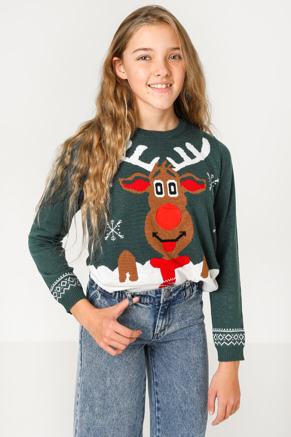 Amazing Weihnachtsstrickpullover | Dunkelgrün | Mädchen  | 10 von Amazing