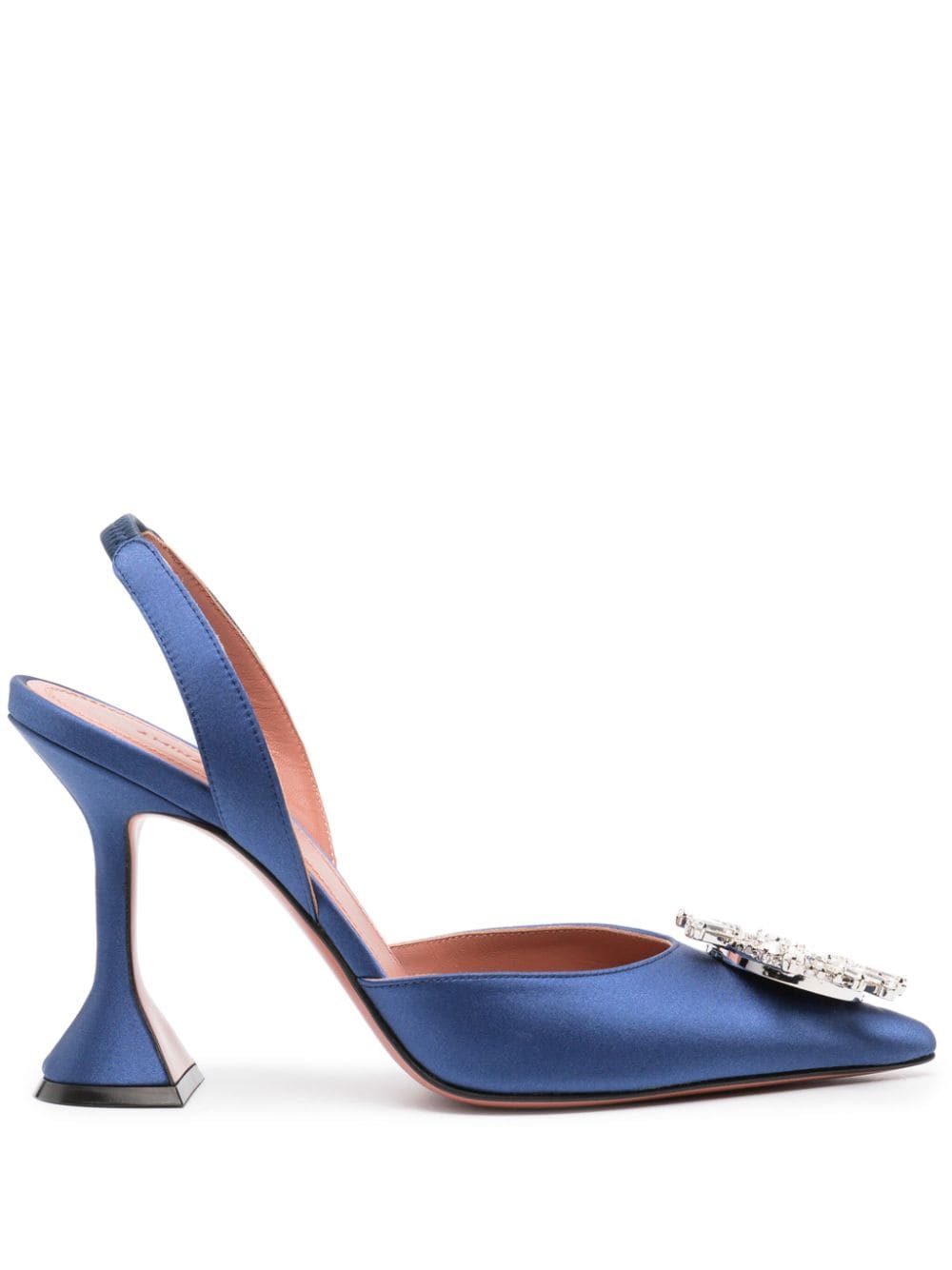 Amina Muaddi Begum 95mm crystal-brooch satin pumps - Blue von Amina Muaddi