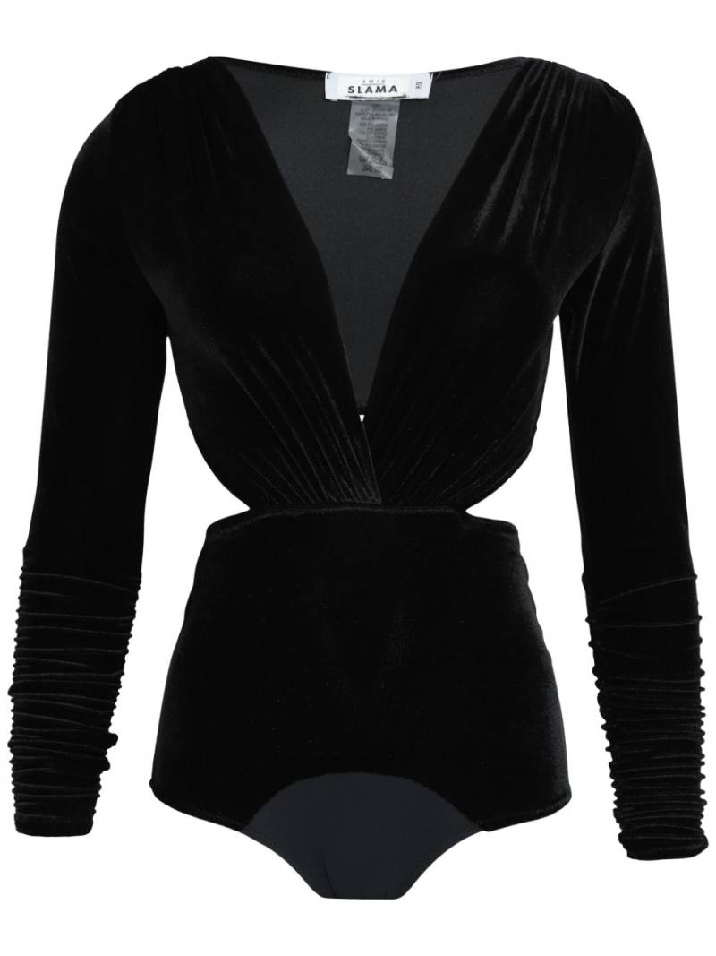 Amir Slama V-neck velvet bodysuit - Black von Amir Slama