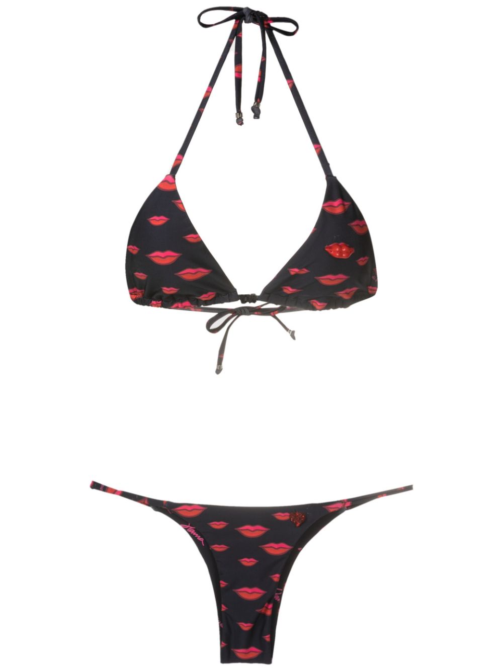 Amir Slama all-over lip-print bikini set - Black von Amir Slama