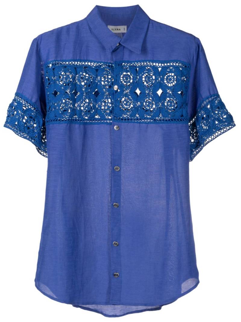 Amir Slama crochet-panel short-sleeved shirt - Blue von Amir Slama