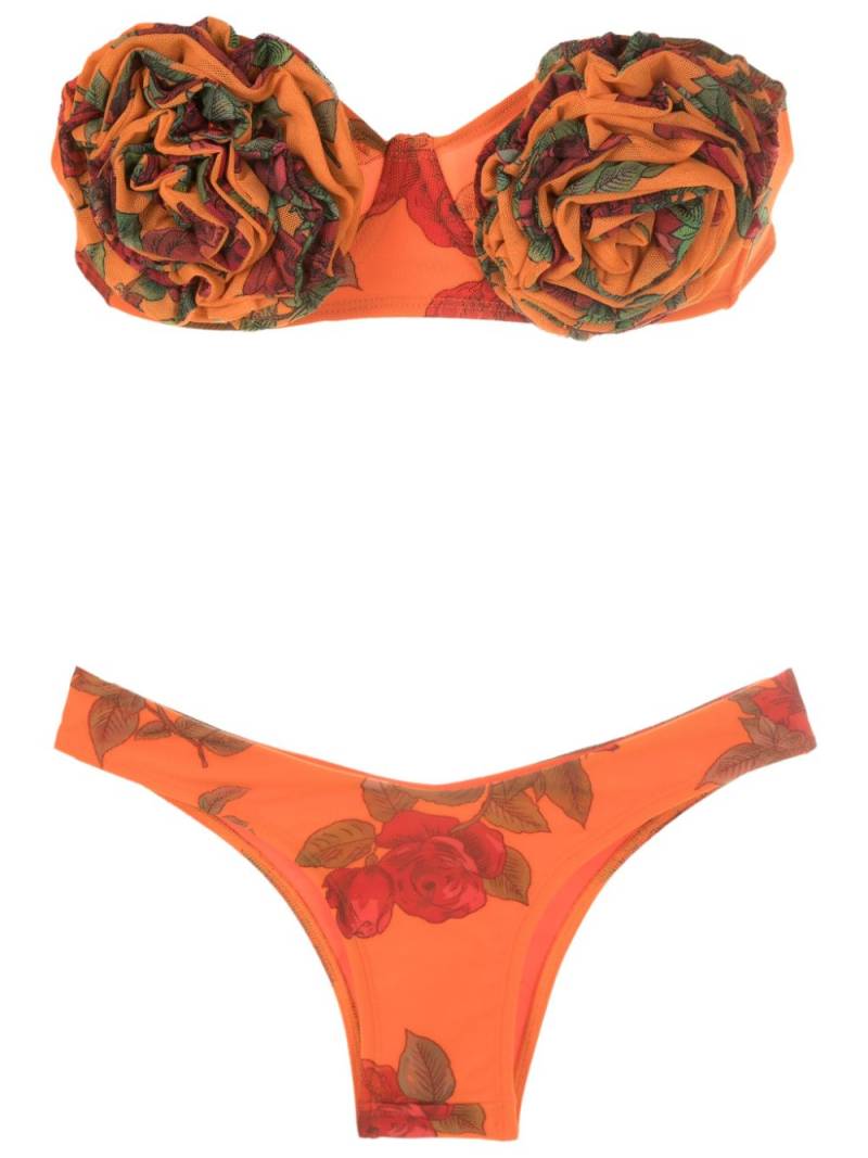 Amir Slama floral-appliqué bustier bikini set - Orange von Amir Slama