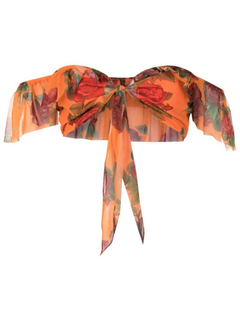 Amir Slama floral-pattern mesh crop top - Orange von Amir Slama