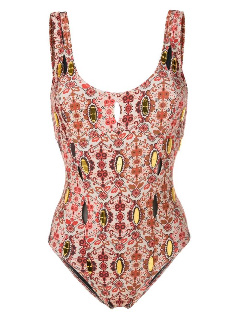 Amir Slama floral-print scoop neck swimsuit - Red von Amir Slama