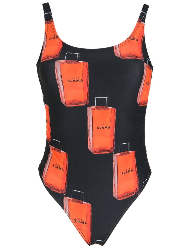 Amir Slama graphic logo-print swimsuit - Black von Amir Slama