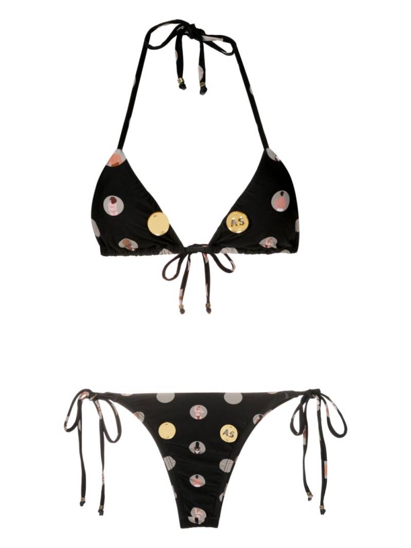 Amir Slama graphic-print halterneck two-piece bikini - Black von Amir Slama