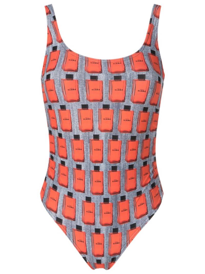 Amir Slama illustration-print open-back swimsuit - Orange von Amir Slama