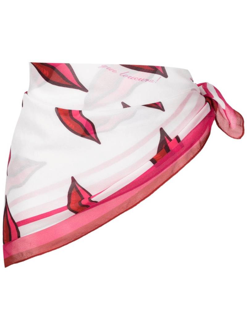 Amir Slama lips-print side-tie pareo - White von Amir Slama