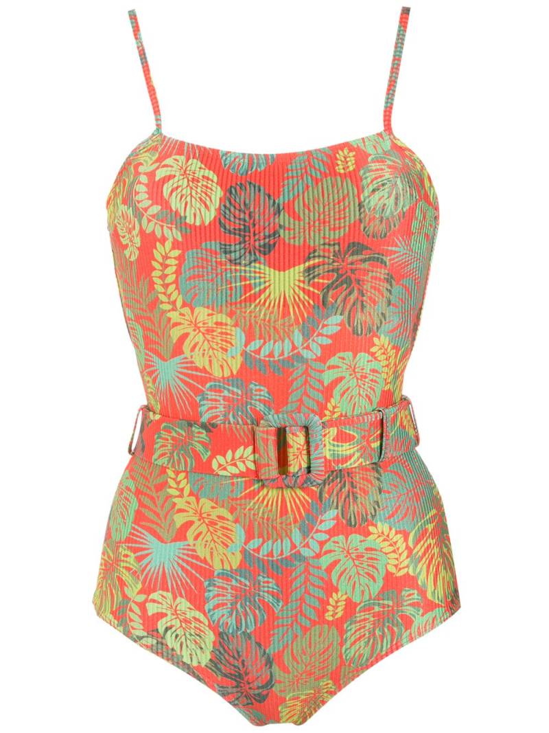 Amir Slama palm leaf print belted swimsuit - Red von Amir Slama