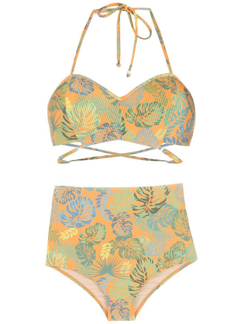 Amir Slama palm leaf print high-rise bikini - Orange von Amir Slama