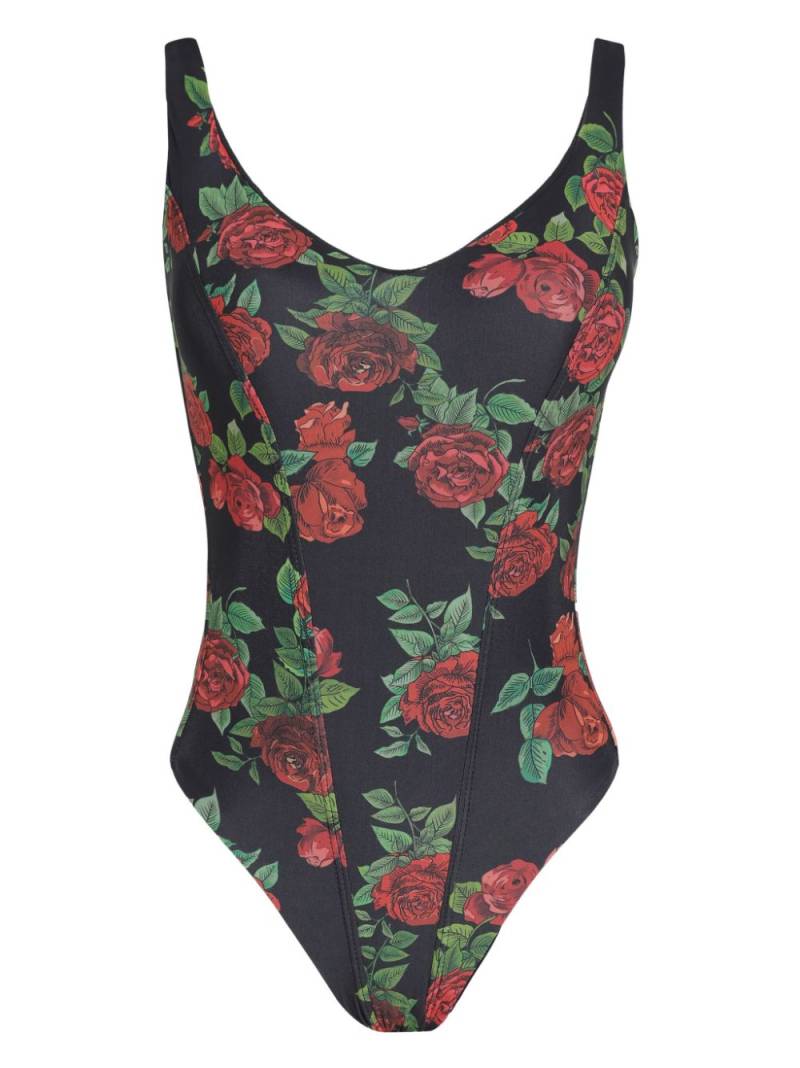 Amir Slama rose-print swimsuit - Black von Amir Slama