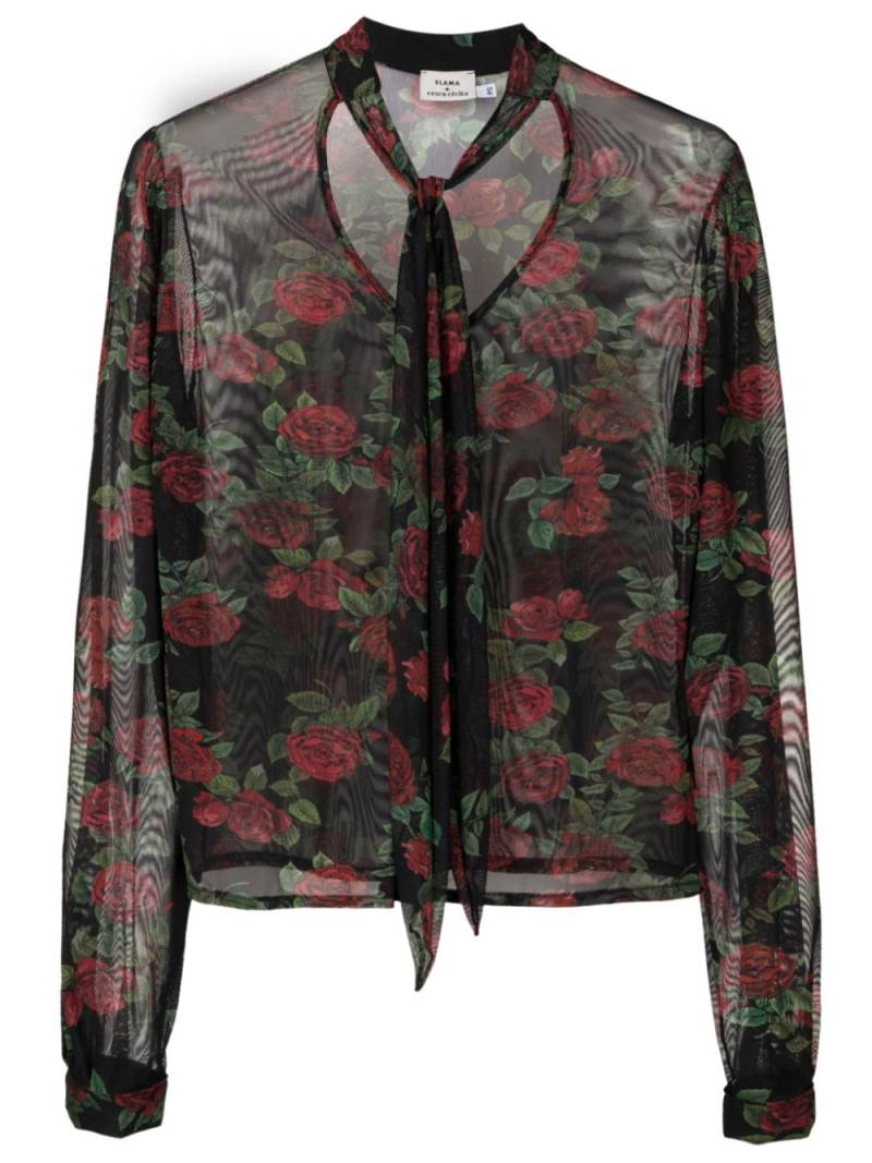 Amir Slama sheer-finish floral-pattern blouse - Black von Amir Slama