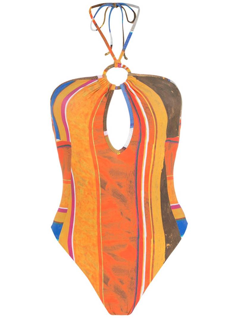 Amir Slama striped print Eco high-leg swimsuit - Orange von Amir Slama