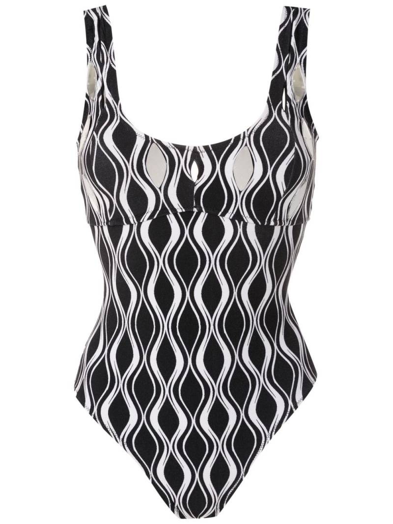 Amir Slama wave-print hardware-detail swimsuit - Black von Amir Slama