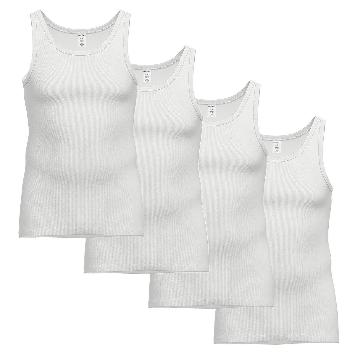 Ammann - 4er Pack Organic Cotton Doppelripp Unterhemd / Tanktop, für Herren, Weiss, Größe M von Ammann