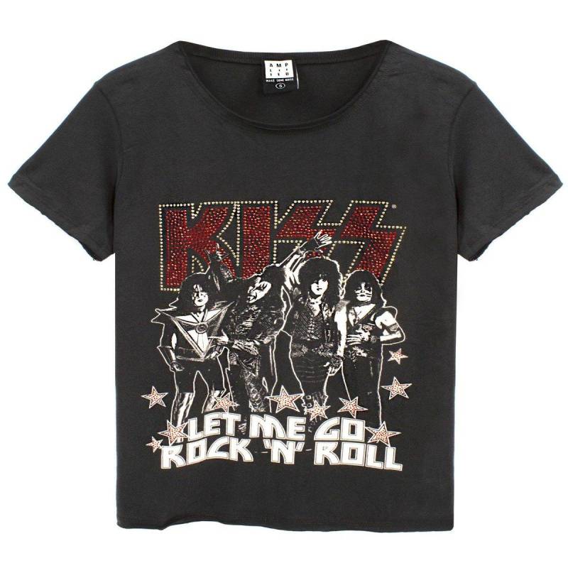 Amplified - Let Me Go Rock N Roll Kiss Diamante TShirt, für Damen, Charcoal Black, Größe M von Amplified