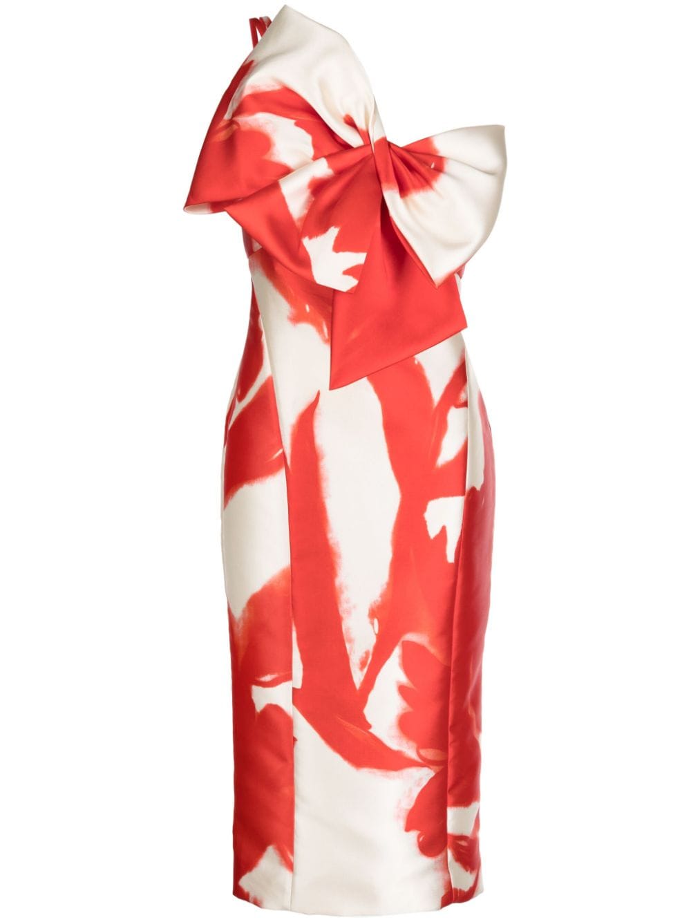 Amsale abstract-print oversize-bow midi dress - Red von Amsale