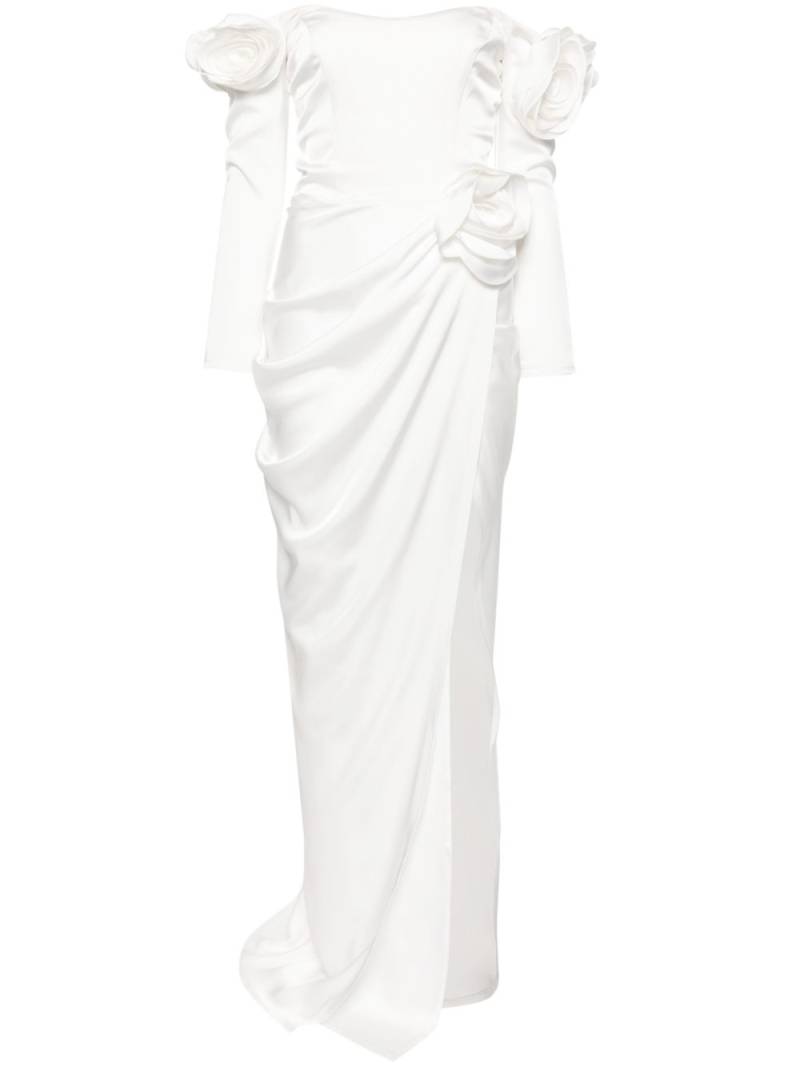 Ana Radu floral-appliqué draped gown - White von Ana Radu