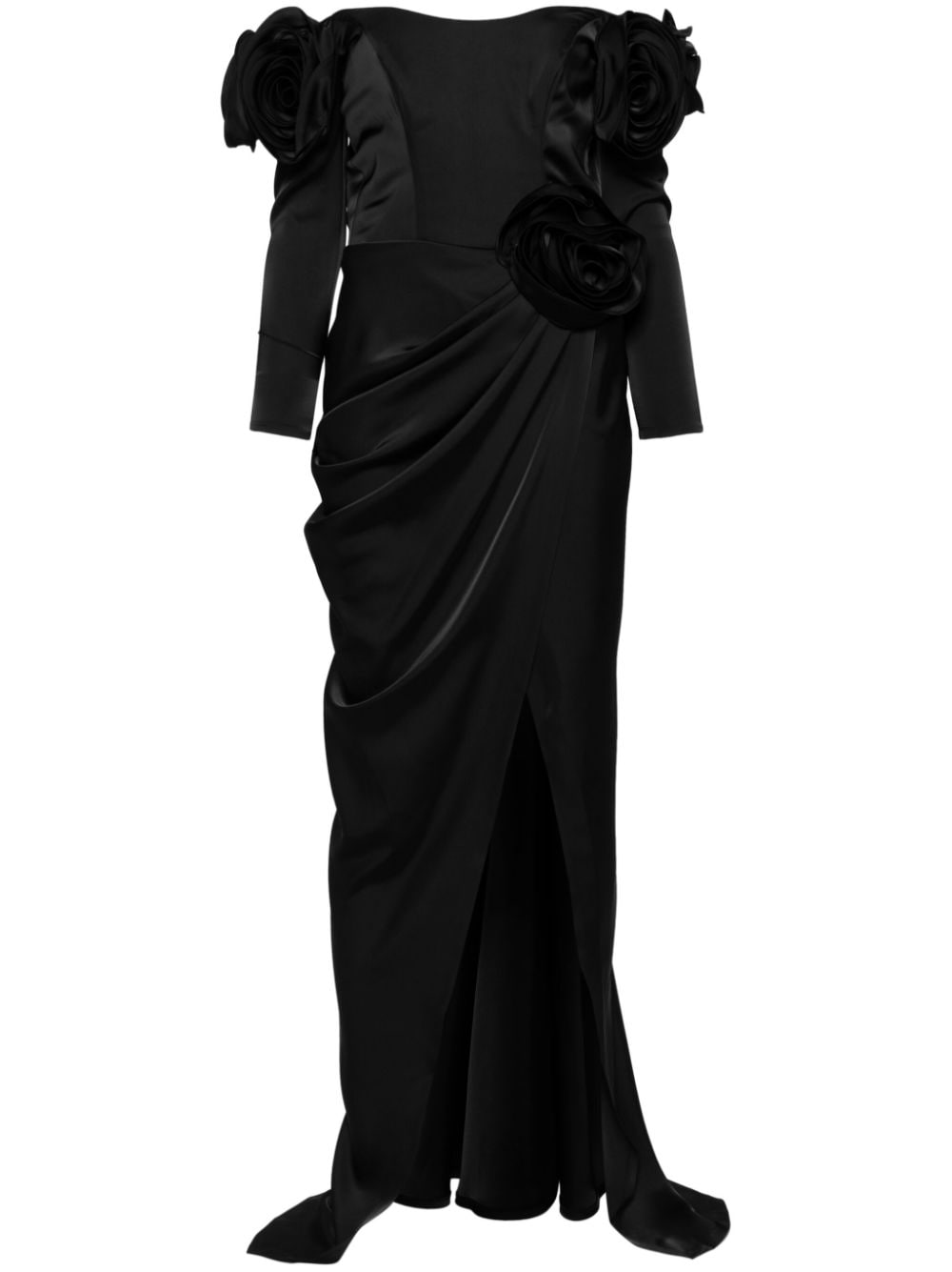 Ana Radu floral-appliqué satin gown - Black von Ana Radu