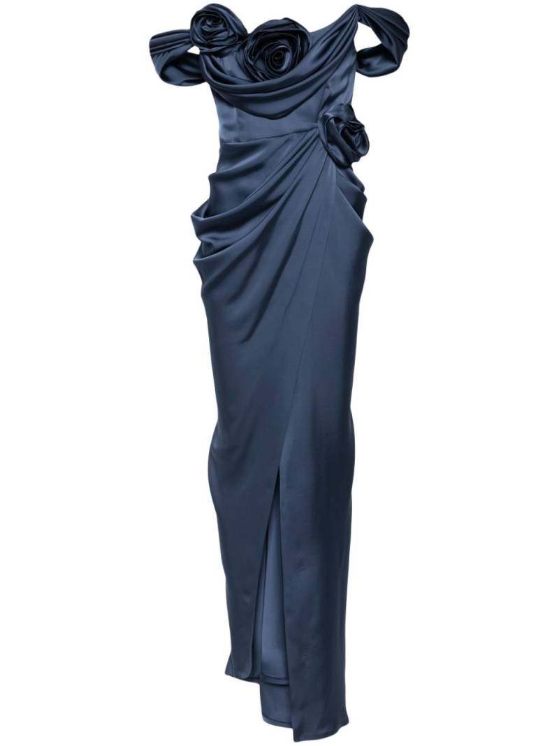 Ana Radu floral-appliqué draped gown - Blue von Ana Radu