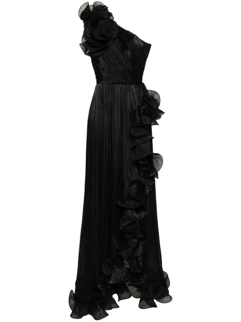 Ana Radu ruffled plissé asymmetric maxi dress - Black von Ana Radu