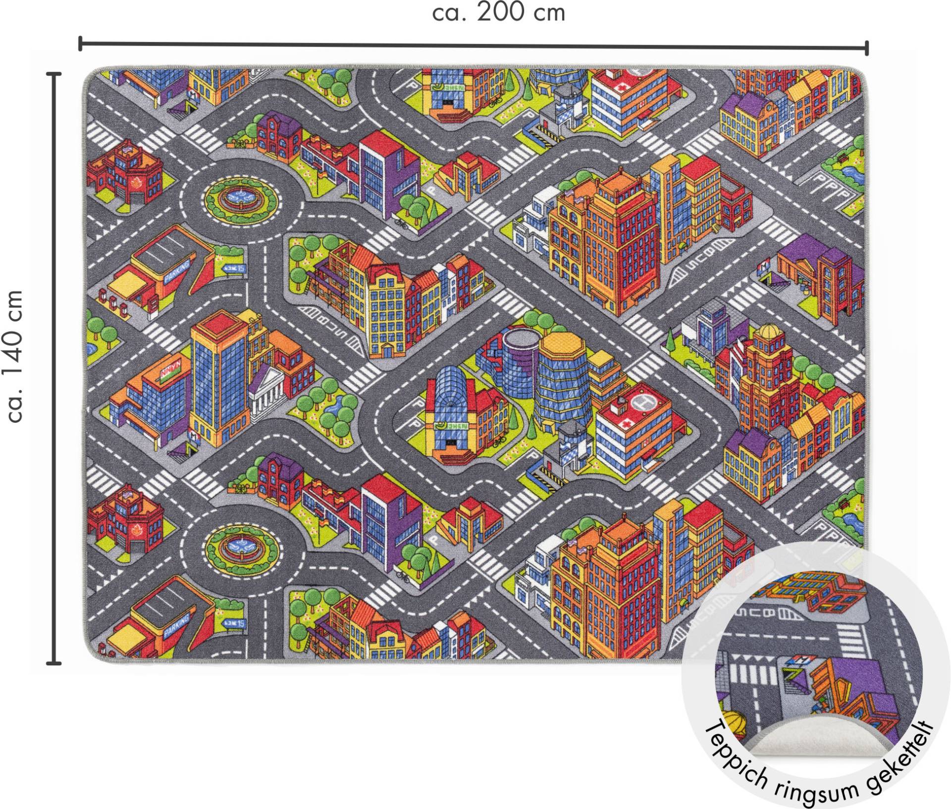 Andiamo Kinderteppich »Big City/Sweet Village«, rechteckig, 7 mm Höhe, Strassen-Spiel-Teppich, für Mädchen & Jungen, Kinderzimmer von Andiamo