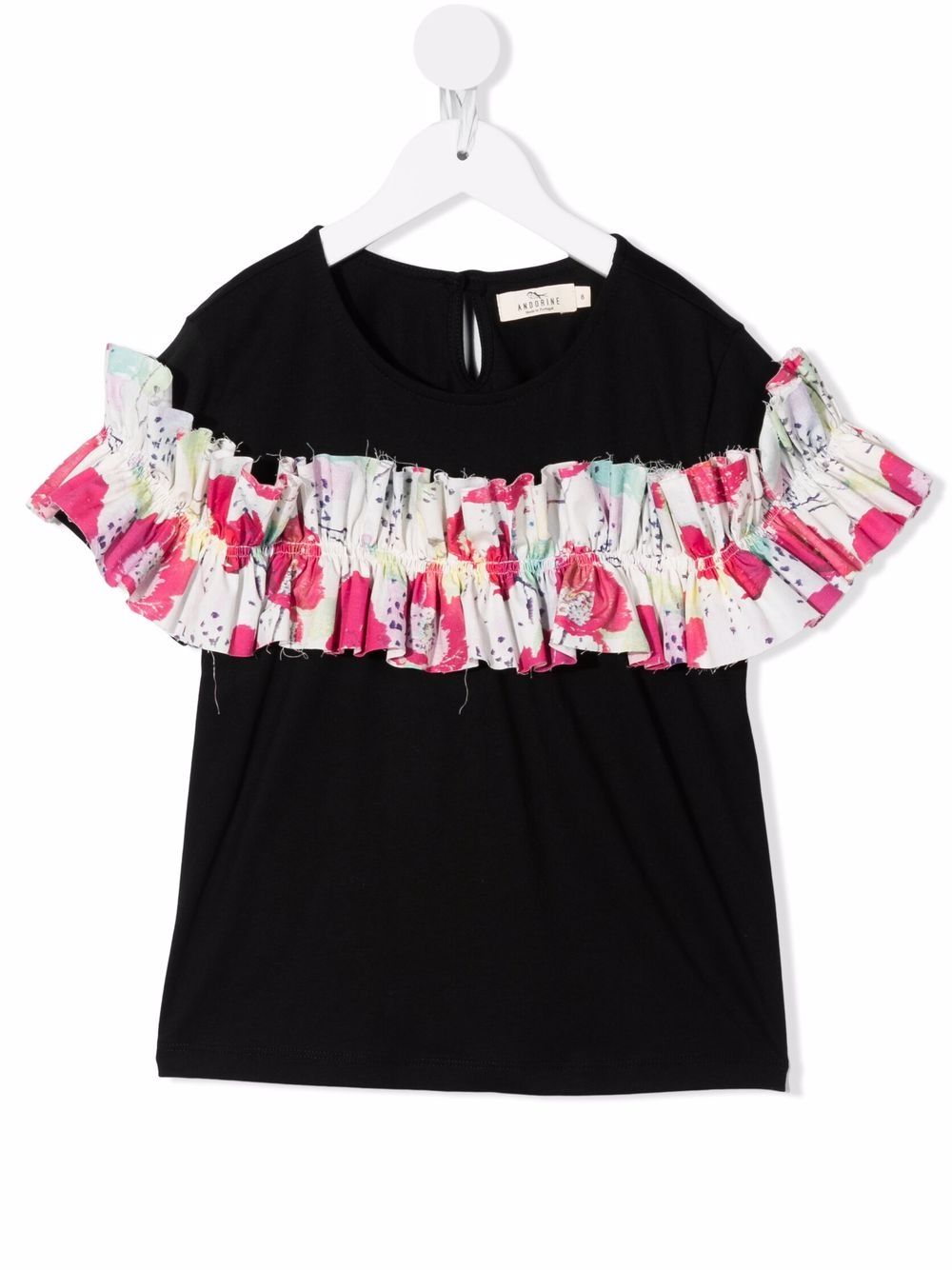 Andorine floral-ruffle top - Black von Andorine