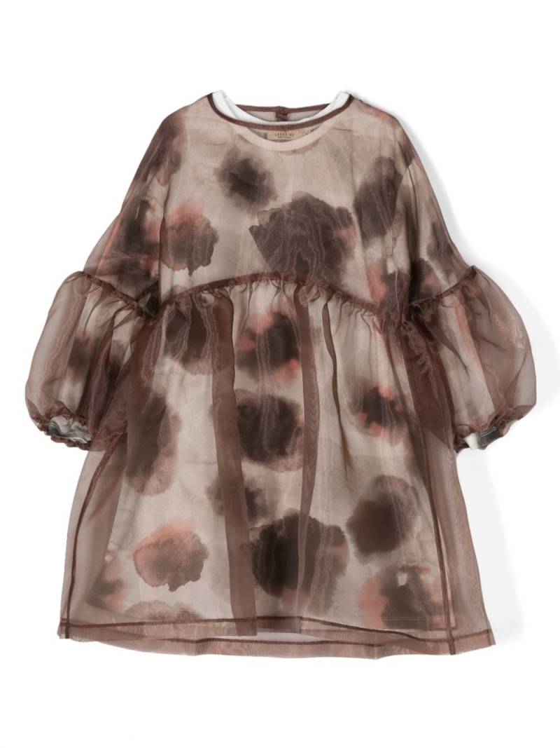 Andorine organza-overlay puff-sleeve dress - Brown von Andorine