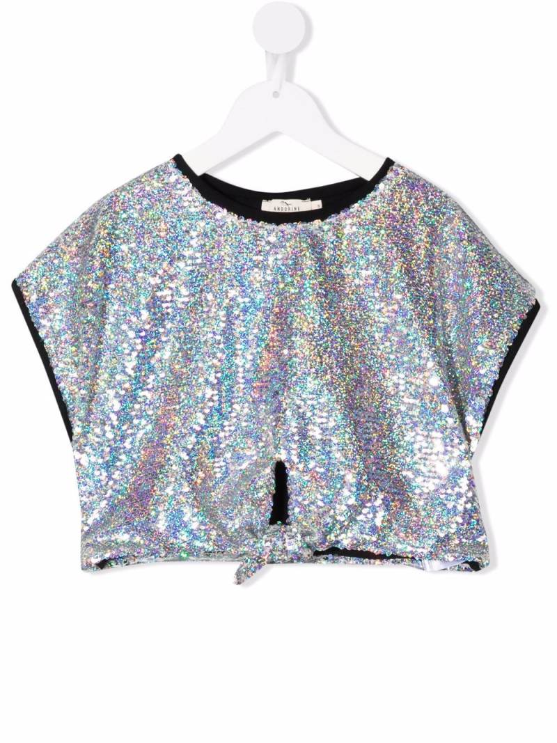 Andorine sequinned tie-front top - Silver von Andorine