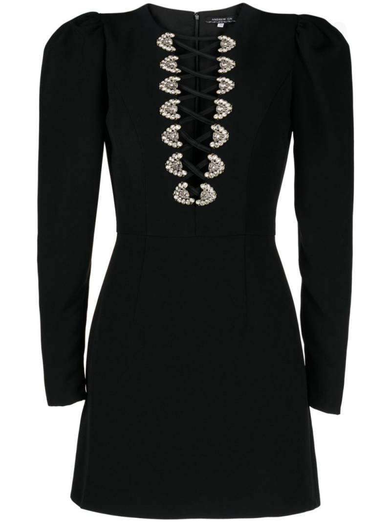 Andrew Gn crystal-embellished long-sleeve minidress - Black von Andrew Gn