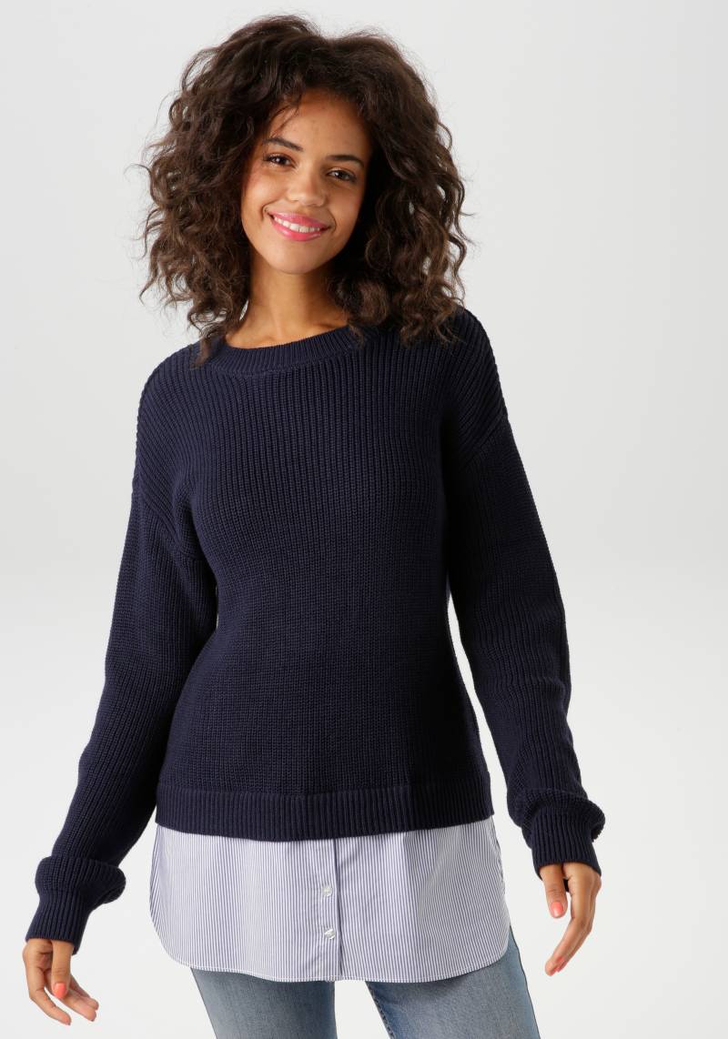 Aniston CASUAL Strickpullover, mit gestreiftem Bluseneinsatz am Saum - NEUE KOLLEKTION von Aniston CASUAL