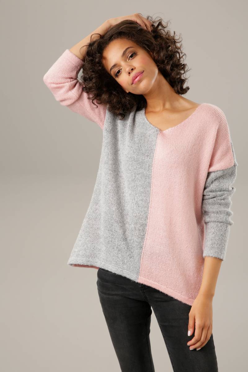 Aniston CASUAL Strickpullover, mit pastellfarbenem Farbteiler von Aniston CASUAL