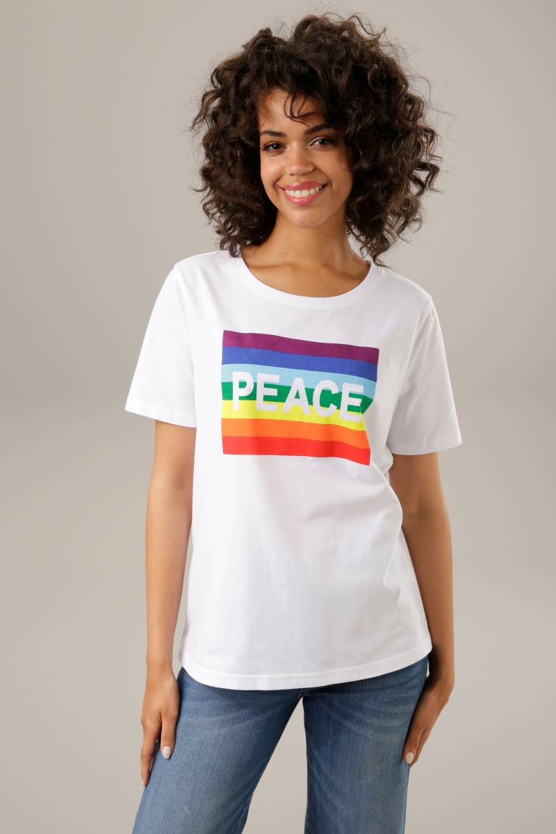 Aniston CASUAL T-Shirt, Frontdruck mit Regenbogen und PEACE-Schriftzug von Aniston CASUAL