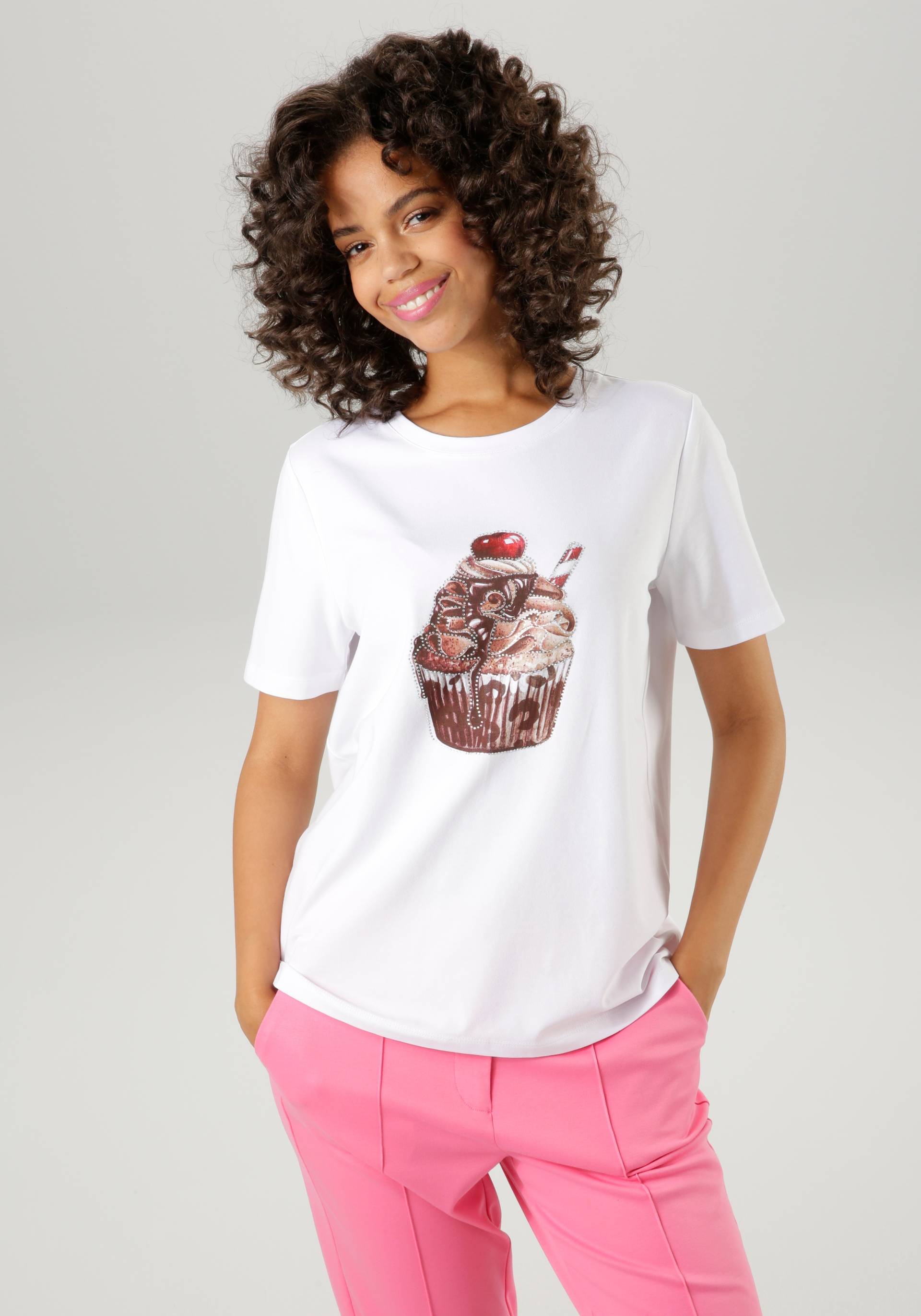 Aniston CASUAL T-Shirt, mit Glitzersteinchen verzierter Cupcake-Frontdruck - NEUE KOLLEKTION von Aniston CASUAL
