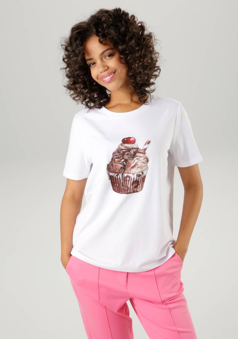 Aniston CASUAL T-Shirt, mit Glitzersteinchen verzierter Cupcake-Frontdruck von Aniston CASUAL