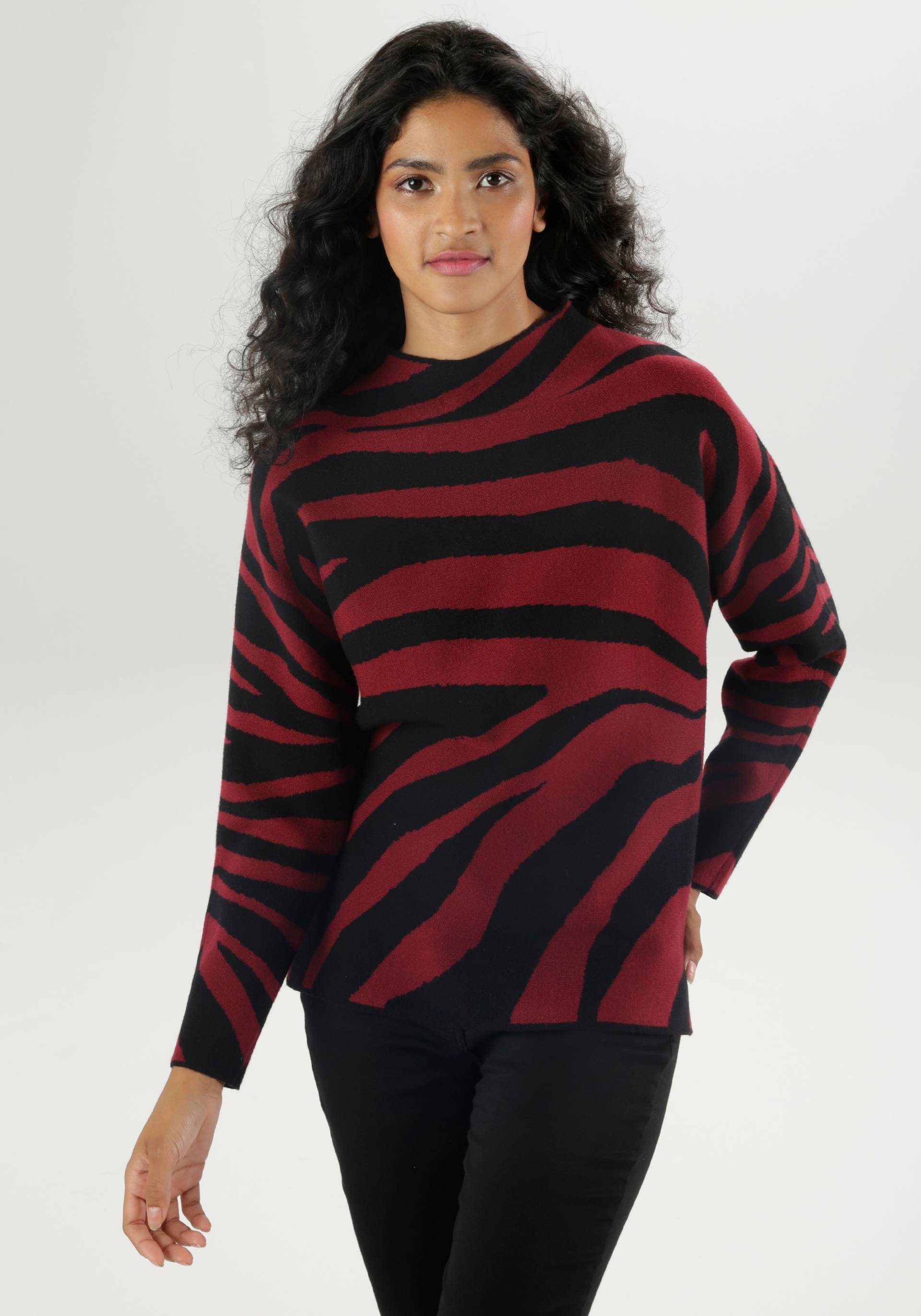 Aniston SELECTED Strickpullover, mit Animal-Muster und weitem Stehkragen von Aniston SELECTED