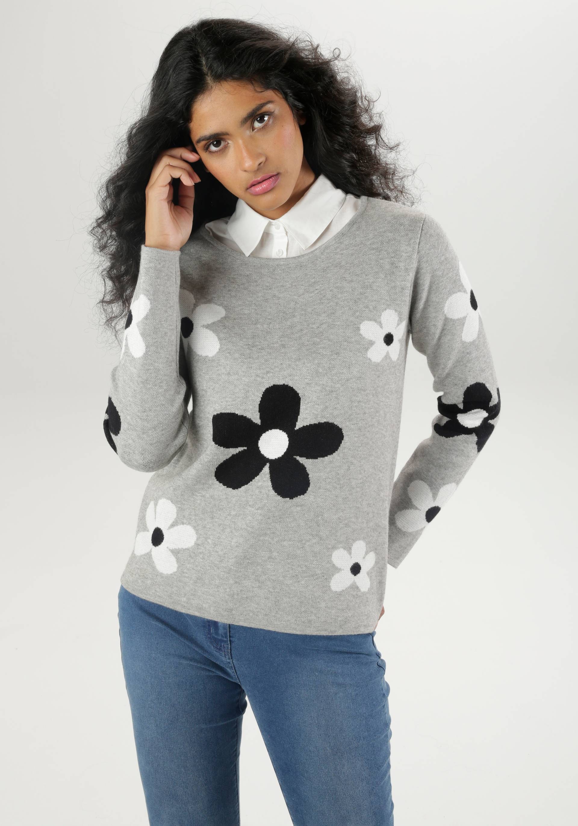 Aniston SELECTED Strickpullover, mit elegantem Blumenmuster - NEUE KOLLEKTION von Aniston SELECTED