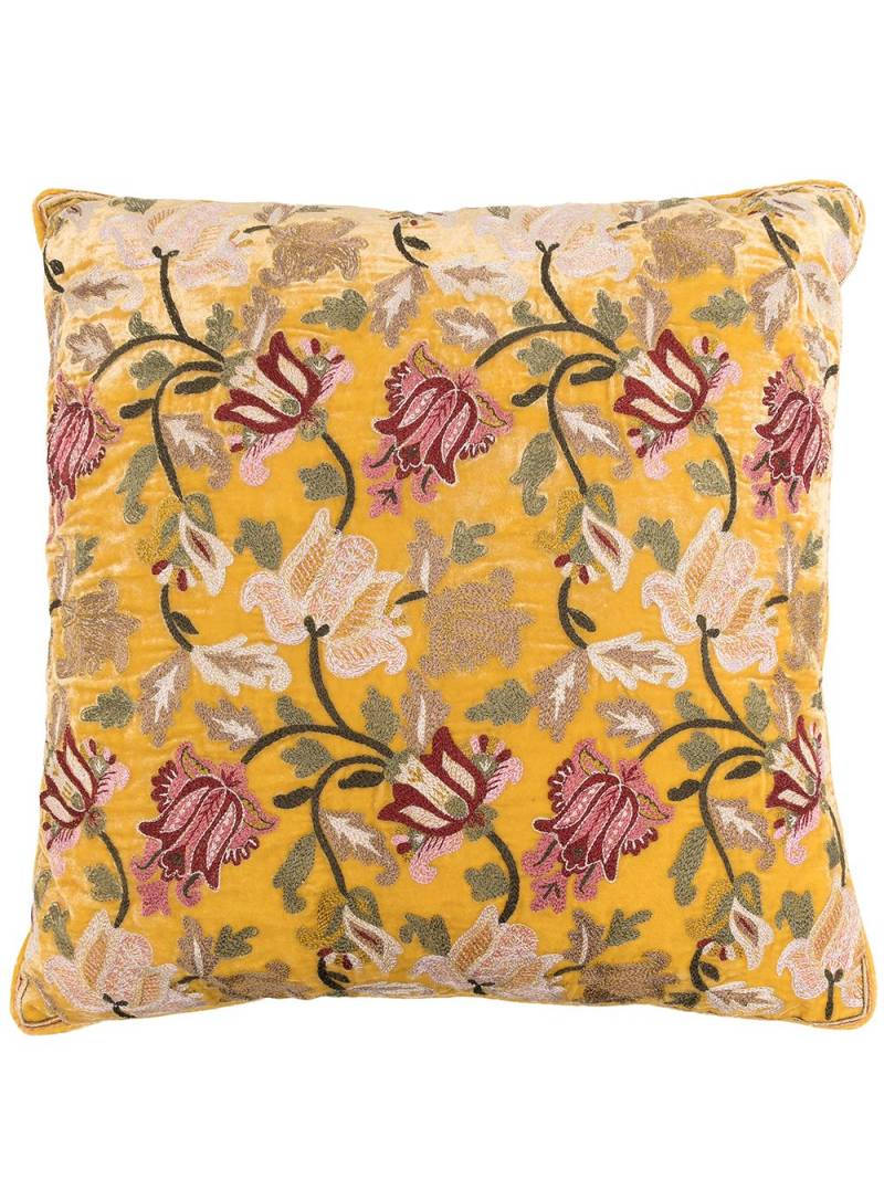 Anke Drechsel floral-embroidered velvet cushion - Yellow von Anke Drechsel