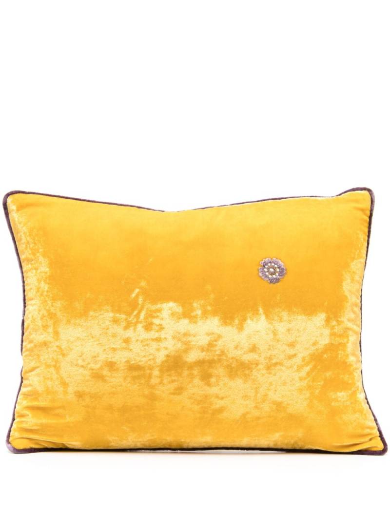 Anke Drechsel floral-embroidered velvet cushion - Yellow von Anke Drechsel