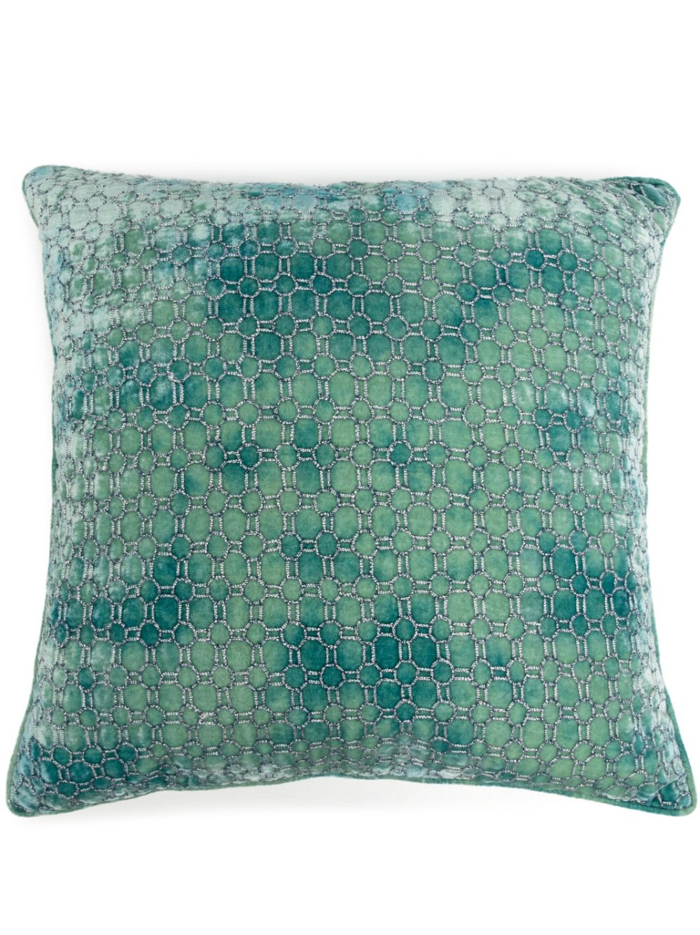 Anke Drechsel geometric-embroidery silk-velvet cushion - Green von Anke Drechsel