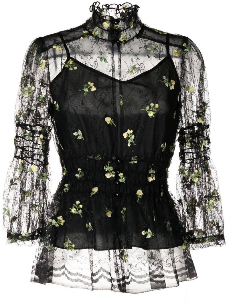 Anna Sui floral-embroidered lace blouse - Black von Anna Sui