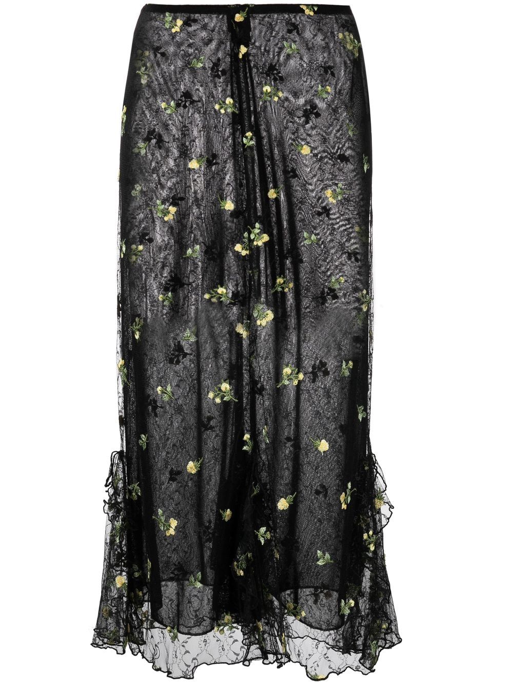 Anna Sui floral-embroidered lace midi skirt - Black von Anna Sui