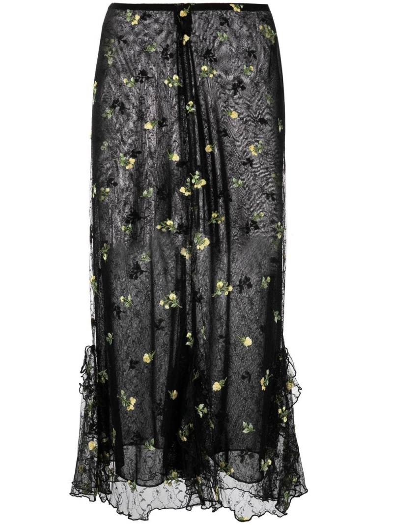 Anna Sui floral-embroidered lace midi skirt - Black von Anna Sui