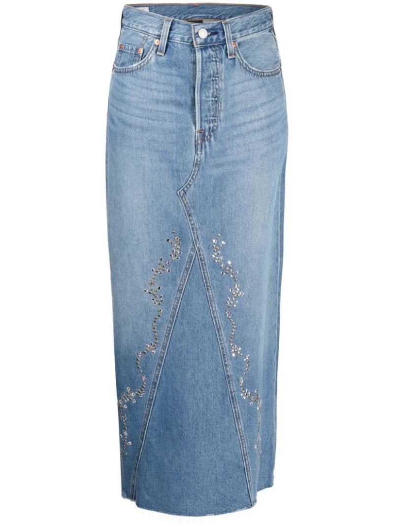 Anna Sui stud-detail midi denim skirt - Blue von Anna Sui