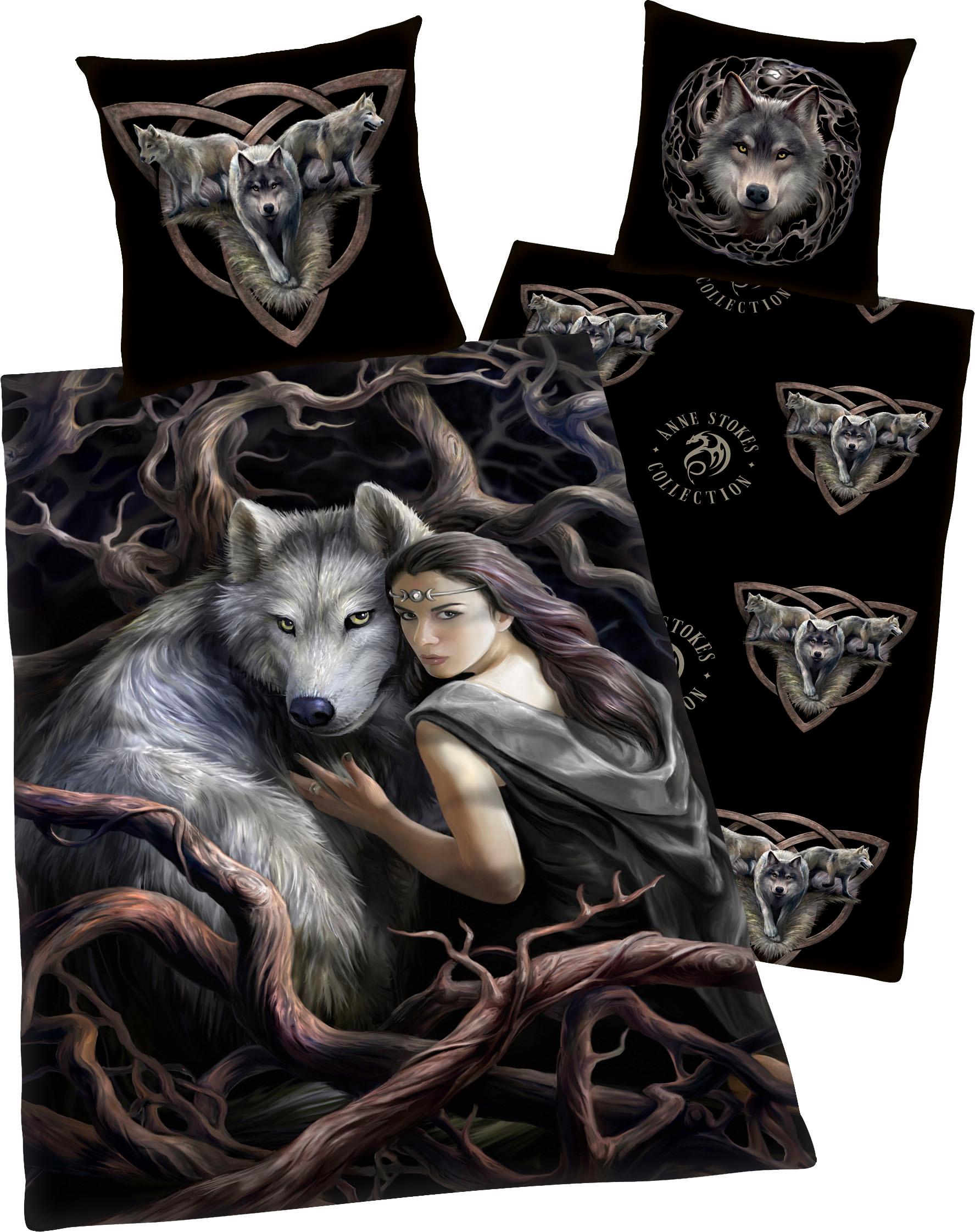 Anne Stokes Kinderbettwäsche »Anne Stokes«, mit Wolf und Frau