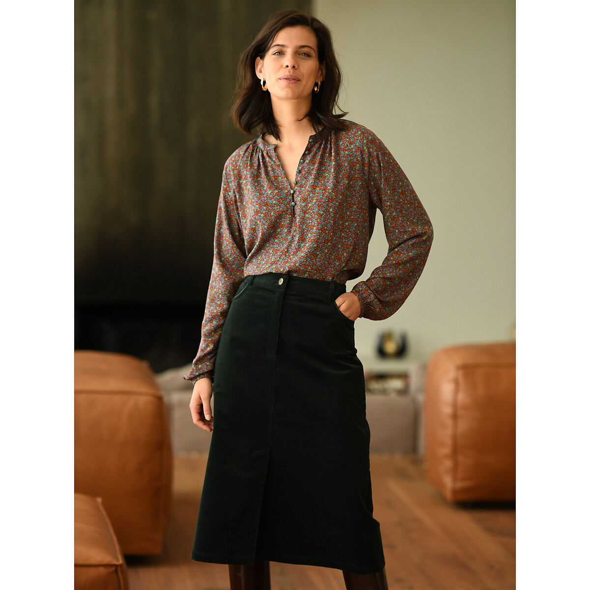 Bedruckte Bluse mit rundem Ausschnitt und langen Ärmeln von Anne weyburn