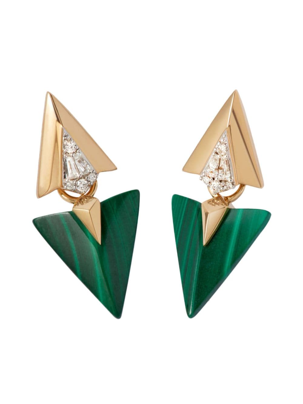 Annoushka 18kt yellow gold Deco malachite and diamond earrings - Green