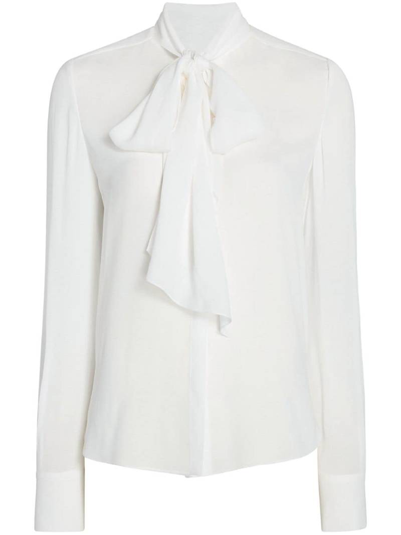 Another Tomorrow ENKA®-blend tie-neck blouse - White von Another Tomorrow